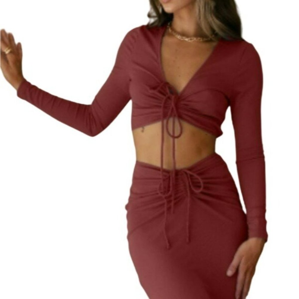 Runaway Cinnamon Cropped V-Neck Long Sleeve Top Size Medium NWT